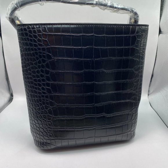 NWT AOTA Black Vegan Crocodile Handbag/Crossbody Purse - Picture 7 of 13